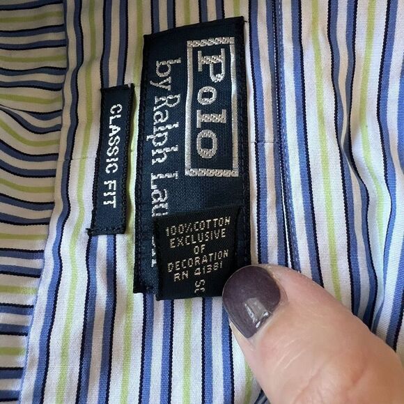 Polo Ralph Lauren GREEN/BLUE/WHITE STRIPED Classic Fit  Button Down Shirts - Picture 5 of 5